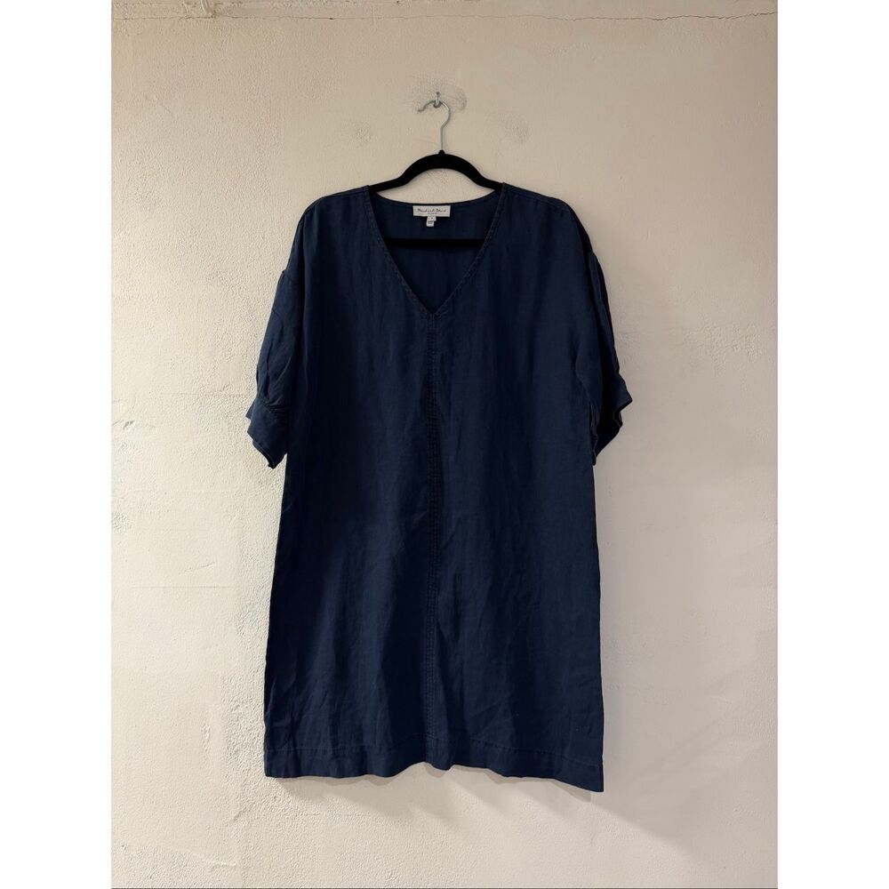 Michael Stars Linen Mini Shirt Dress in Navy Blue Medium